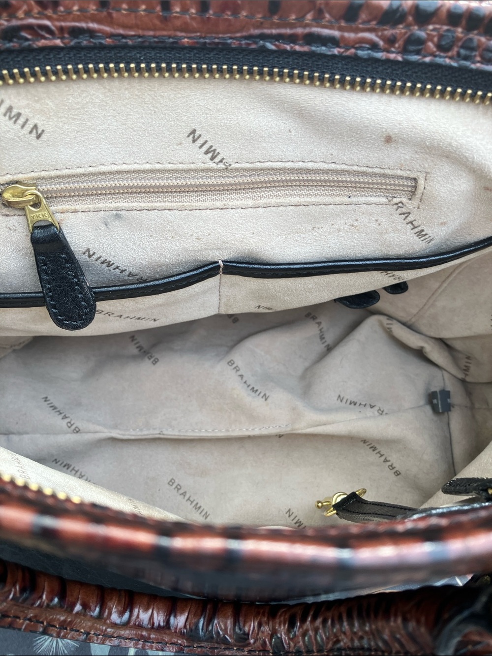 Brahmin Mini Arno Black leather and brown croc embossed leather bag - Picture 10 of 13